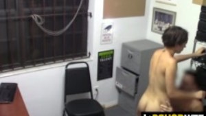 Horny cop is banging a petite teen thief in his office.