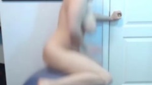 Nerdy puts condom to have hardcore ride on exercise ball